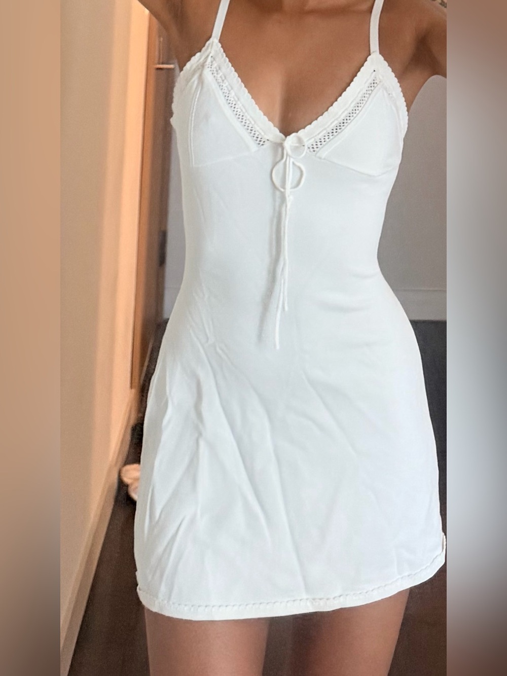 Meshki White Lace-Trim Slip Dress with Front Tie
